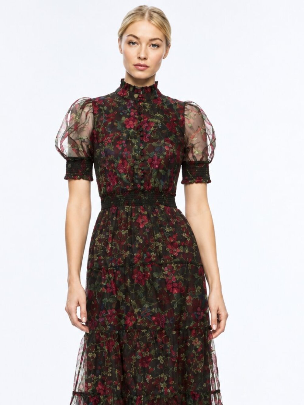 Alice + Olivia Coletta Silk Organza Tiered Floral Maxi Gown Dress 2